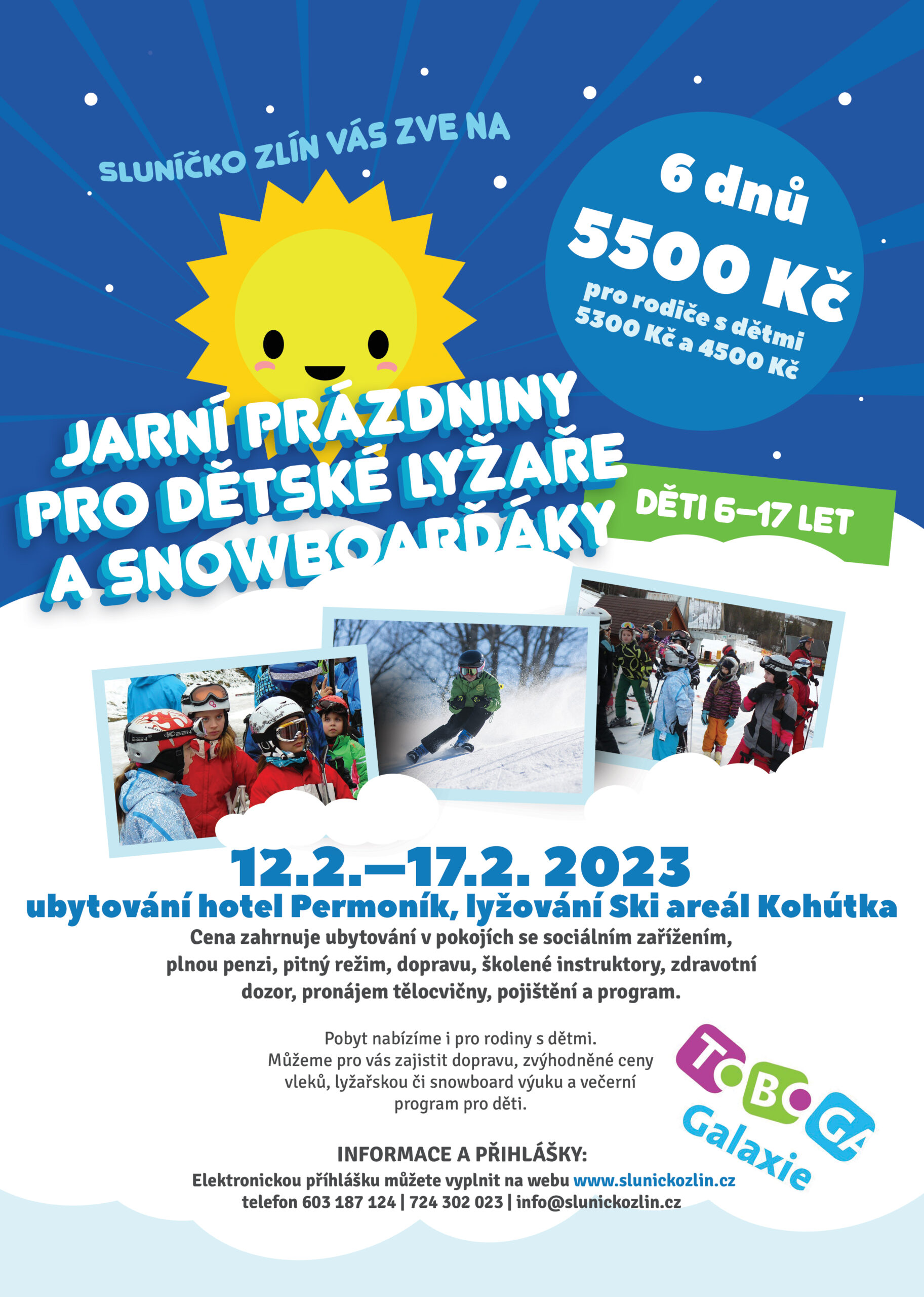 Leták na zimní tábor pro deti ze Zlína na Permoník 2023